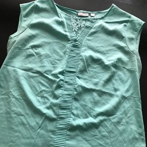 New York & Company Tiffany Blue Lace and Satin Top
